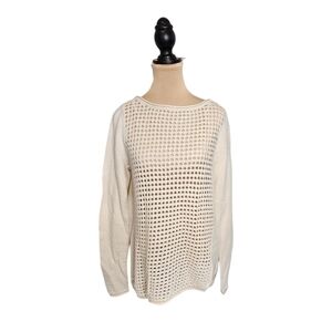 Elie Tahari Tan Cream Front Eyelet Wool/Cashmere Sweater Sz M